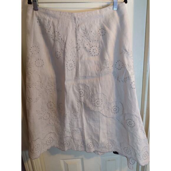 Garnet Hill Skirt Beige Asymmetrical Hem Full Circle Sz 12 Boho Peasant Linen Em - Picture 1 of 11